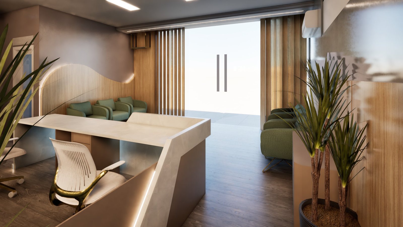 Recepção Comercial Sofisticada — Interiores Alicerce